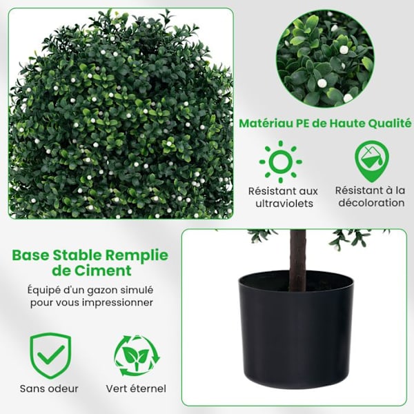 COSTWAY Sæt af 2 Kunstige Buxus Træer Topiary H55 cm, med UV-resistente Blade, 343 Hvide Frugter