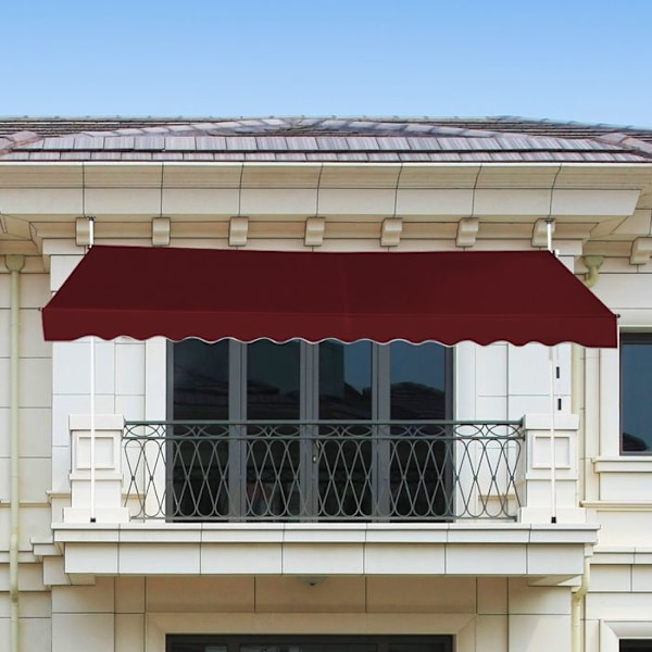COSTWAY Butik Banner Manuel Retractabel Uden Bor 350x125CM-Hjørne, Højdejusterbar-i Metal og Stof-Fenster, Altan, Have-Rød