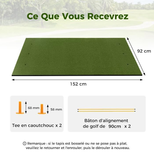 COSTWAY golfslagmatta 152x92x2cm - Syntetgräs - 2 tee-positioner - 2 inriktningsstavar - 6 förborrade tee-hål