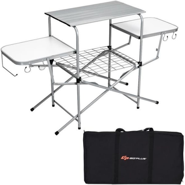 COSTWAY Hopfällbart campingbord med 2 sidohyllor Grillhylla i aluminium för grillning Camping picknick