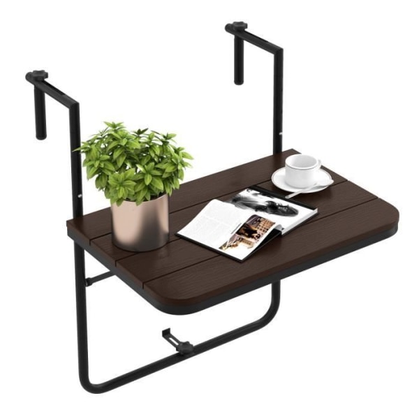 COSTWAY hängande balkongbord i höfter och hopfällbar metall med justerbar höjd, rostskyddsbeläggning, belastning 30 kg, kaffe