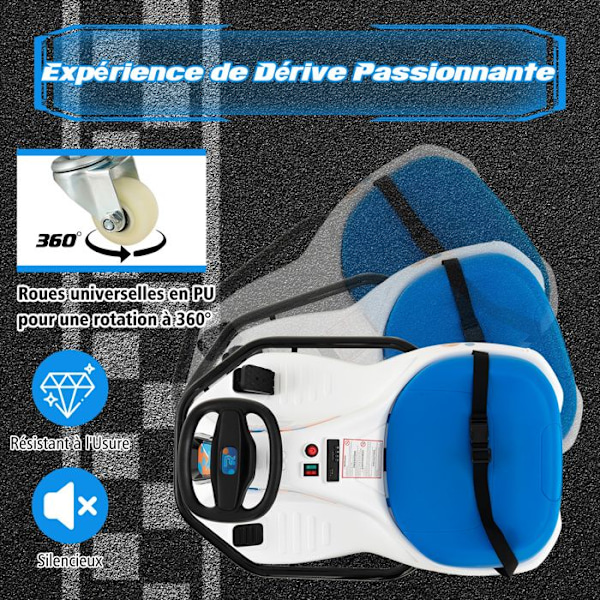 COSTWAY 24V elektrisk kofangerbil til børn - 360° rotation, driftbar, USB, radio og musik, 3 år+, 90 x 56 x 40 cm Vit + blå