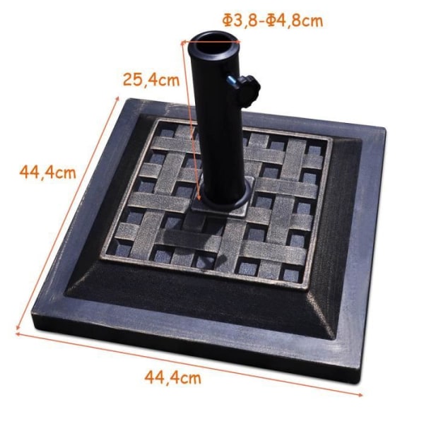 COSTWAY harpiks parasolfødder 12 kg sort til paraplystang Dia.38 mm eller 48 mm firkantet form terrasse gårdhave Svart