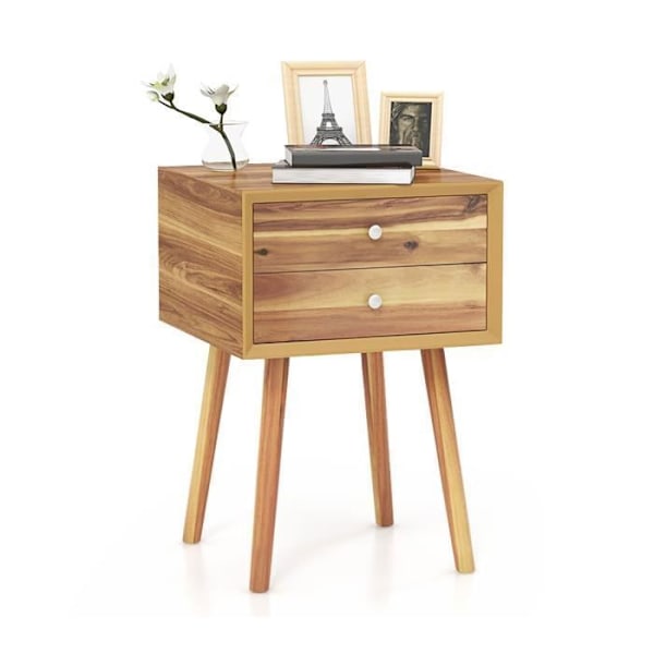COSTWAY sengebord med 2 skuffer, sidebord til stue, soveværelse, kontor, 40 x 40 x 59,5 cm, Natur Beige
