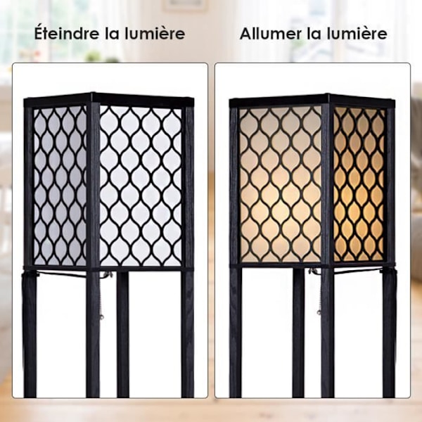 COSTWAY Golvlampa i Trä 1,6M med 3 Förvaringshyllor 60W Lampa Ingår Inte Skandinavisk Design Stålampe för Vardagsrum och Sovrum