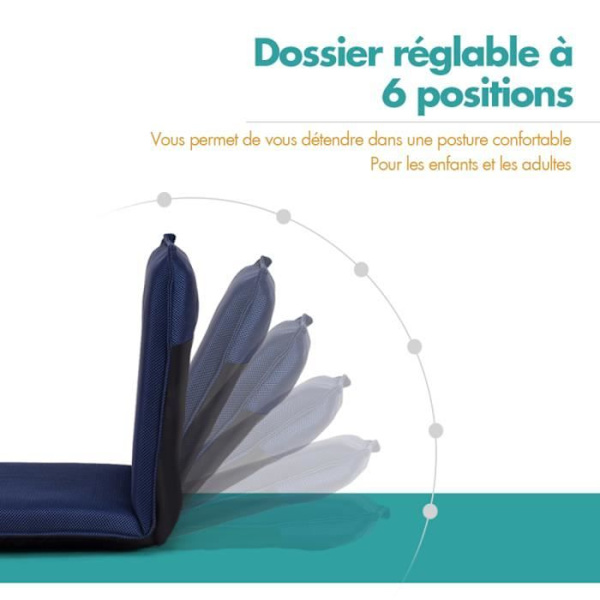 COSTWAY foldbar gulvstol, Tatami hvilestol i 6 positioner, ideel til soveværelse, stue, kontor, 44 x 54,5 x 53,5 cm (L x B x H) marinblå