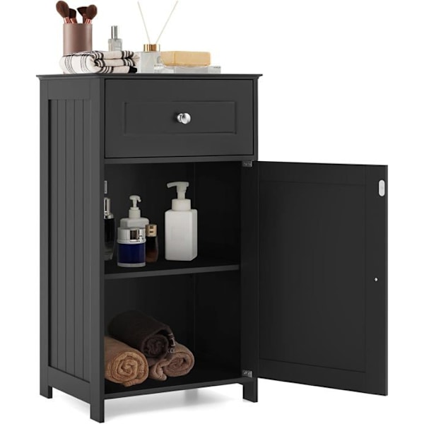 COSTWAY Badeværelsesmøbel med dør og justerbar hylde i 3 positioner, til badeværelse, stue, 43 x 34 x 77 cm, sort