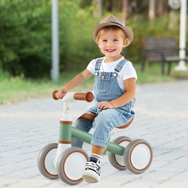 COSTWAY Lättvikt Enkla Cykel för Barn utan Pedaler med Justerbart Styre och Säte, 4 Hjul, för Födelsedagspresent, 1 till 3 År, Grön