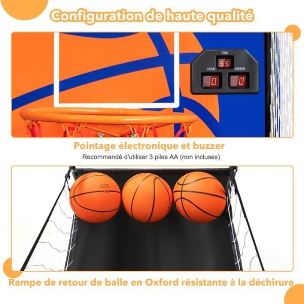 COSTWAY hopfällbar arkadbasketboll för barn med elektronisk poängspelare, summer, 3 pumpbollar Korgdiameter 32 cm Ålder 8+