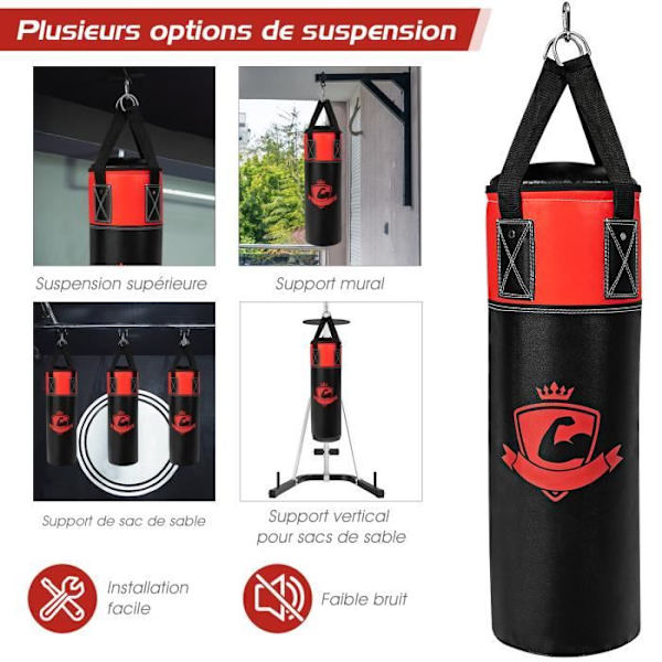 COSTWAY børnes boksesæk 60 cm-boksehandsker-bandage 240 cm-opbevaringspose-fyldt stof, sand-MMA, karate, taekwondo-sort