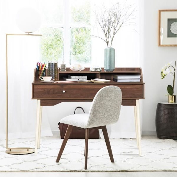 COSTWAY Moderne skrivebord med skuffe og hylde, 120 x 50 x 93 CM, Skrivebord med Anti-Tip-enhed, Kaffe