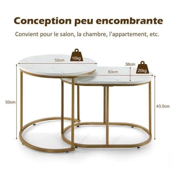 COSTWAY Set med 2 skandinaviska häckande soffbord, modernt sidobord med justerbara benkuddar, metallram