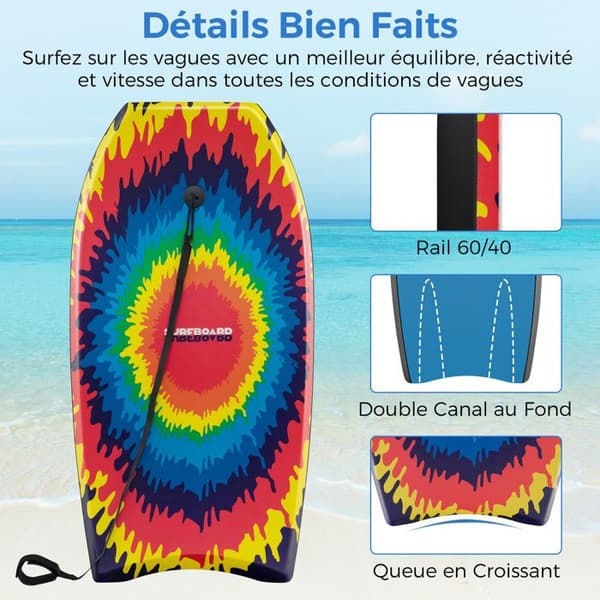 Surf Bodyboard 41” COSTWAY - XPE og HDPE - Halekurv - Justerbar håndledsline - Model af Diffusion Explosion