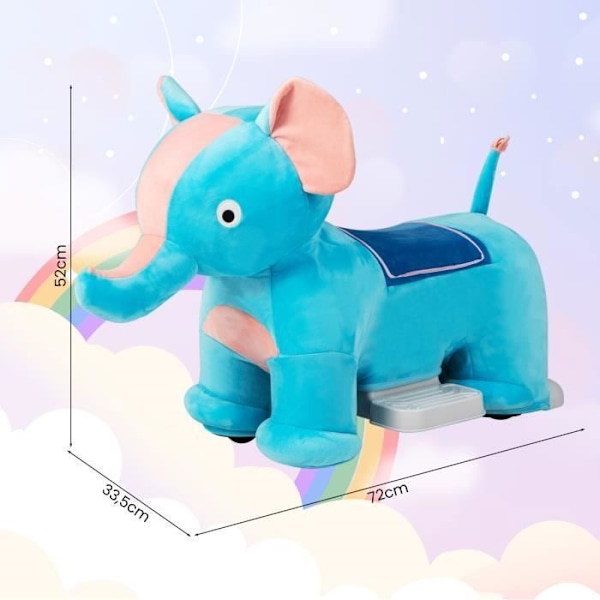 COSTWAY Plyschelefant för elbil för barn med musik, sidopedal och halkfritt styre, last 25 kg, 3 år+ blått och rosa