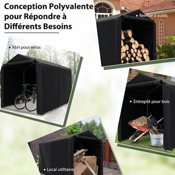 COSTWAY Utomhusförvaringsbod 160 x 218 x 164 cm - Galvaniserat stål - Roll Up Ytterdörr - PE-överdrag - Tält Garage Motorcyklar