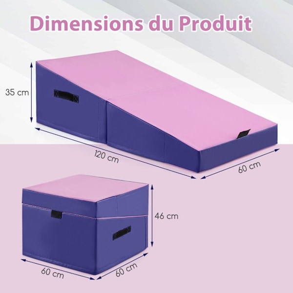 COSTWAY Incline Gymnastikmåtte - 120 x 60 x 35 cm - Foldbar retvinklet - EPE-skum og skridsikkert PVC-læder - Bærehåndtag