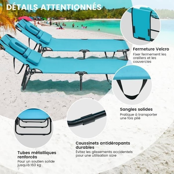 COSTWAY 5-positions justerbar klapstol med nakkestøtte og ansigtshule, til terrasse, camping, 160 kg, turkis Turkos