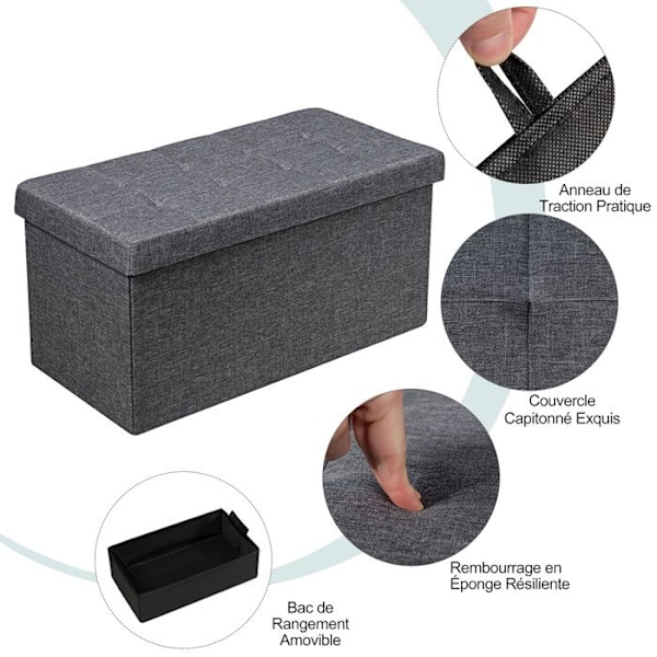 COSTWAY Opbevaringsbænk 115L - Kiste 80 x 38 x 38 CM, Belastningskapacitet 160 KG, i Oxford-stof til soveværelse, entre Lys Grå