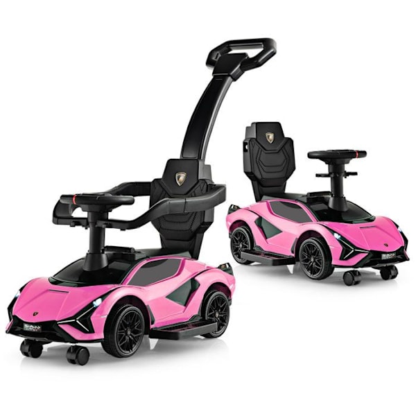 Lamborghini 3 in 1 Push -auto lapsille, yleispyörät, irrotettavat kahvat, musiikki, säilytystila, vaaleanpunainen