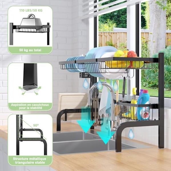 COSTWAY Opvaskestativ 53-99 cm, med 4 kurve og 8 kroge, redskabsholder og knivholder