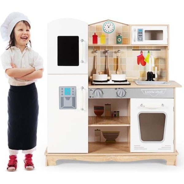COSTWAY barnkök med mikrovågsugn och vattenkran - 5 tillbehör Plåtsleksak för 3-7 åringar