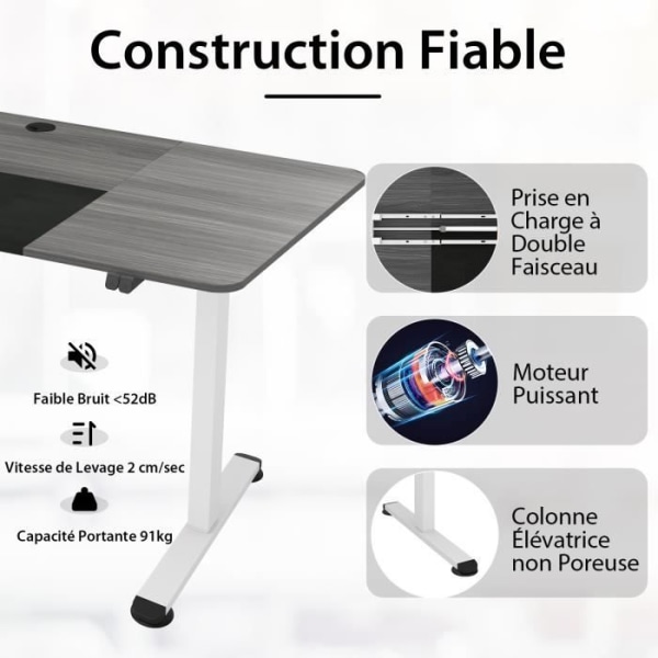 COSTWAY elektrisk sidde-stå skrivebord, 140 x 70 x 72-116 cm, Højdejusterbart bord, Enkeltmotor, Mørkegrå Mörkgrå