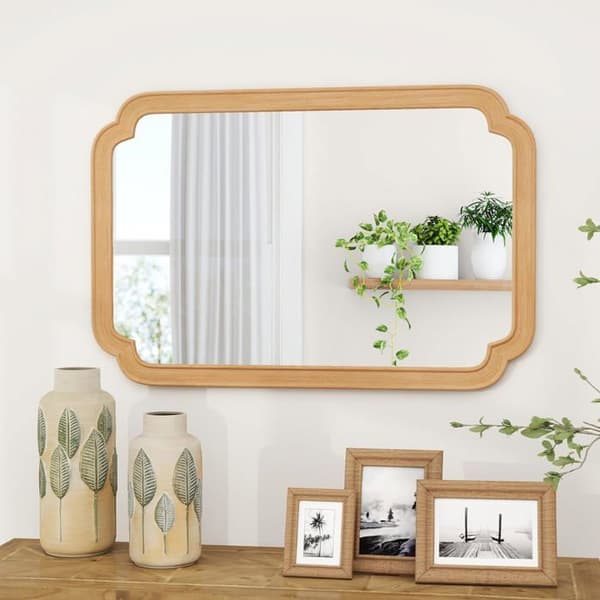 Rektangulär Väggspegel 90 x 60 cm COSTWAY, Rundade Högar, för Badrum Entré Sovrum, Vertikal Horisontell Montering