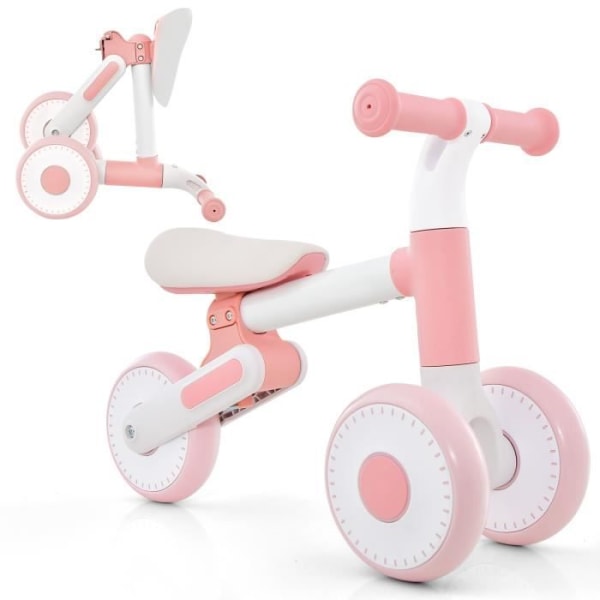 COSTWAY Balanscykel utan pedal för baby 1-3 år med 3 hjul, hopfällbar barnbalanscykel med höjdjusterbar sadel, Rosa