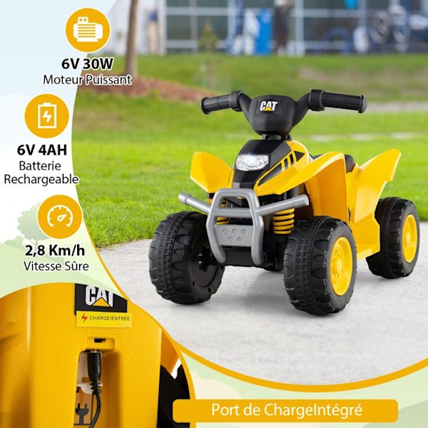 COSTWAY Elektrisk Quad til Børn 6V 4 Ah, Elektrisk Bil til Børn med Horn, LED, Pedal, 18 til 36 Måneder, Gul Gul