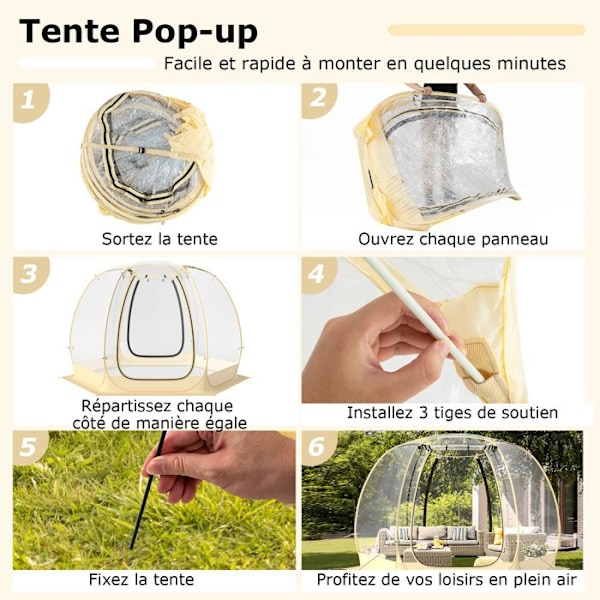 COSTWAY 6-10 personer pop-up campingtält-328x328x210CM-2 stora rulldörrar, 2 fönster-transparent PVC-fri sikt 540°