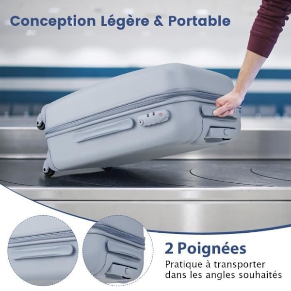 COSTWAY 20" pc-håndbagage med hjul, højdejusterbart håndtag, flyrejser, til ferie, blå