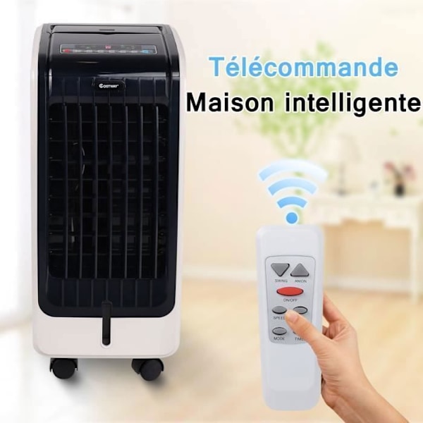 COSTWAY 6L 4 i 1 luftfrisker-mobil klimaanlæg, 75W blæser-fjernbetjening-8H timer-3 hastigheder-32x25x57 cm-LCD-skærm Vit