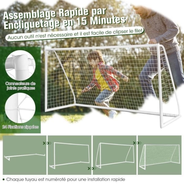 COSTWAY Fotbollsmål 365x120x182 cm-PVC-ram-Vattentät PE-nät-6 markinsatser-Montering på 15 minuter-Barn,Vuxna