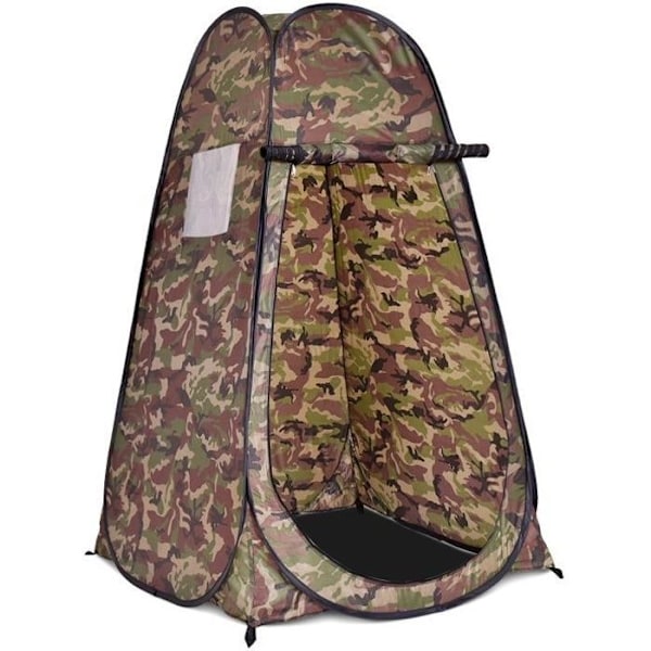 Bærbart pop-up campingbrusetelt-COSTWAY-120x120x190cm-1 person-lavet af polyester-bæretaske-4 søm inkluderet-Camoufleret Kamouflage