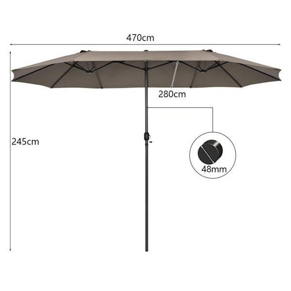 Dobbelt Haveparasol - COSTWAY - 470x280x245cm - Polyesterstof - Stålmanivel - Brun kastanj