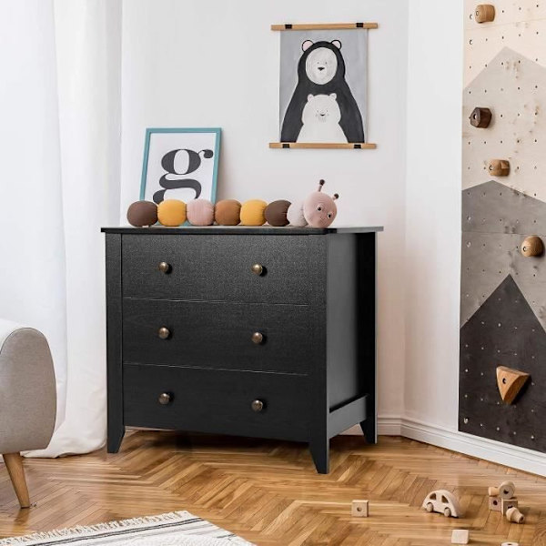 COSTWAY Kommode med 3 Skuffer, Opbevaringsmøbel med 4 Ben, til Breve, Filer og Dokumenter, 71 x 46 x 66 cm, Sort Svart