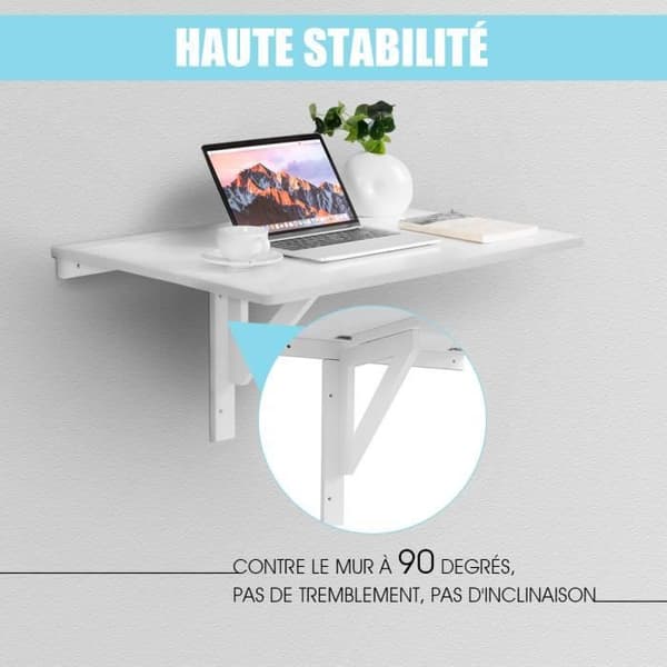 COSTWAY Fällbart Väggbord - Hopfällbara brickor 80×60 cm (L x B)-Möbelfoajé för Studenter, Lägenheter, Kök Vit