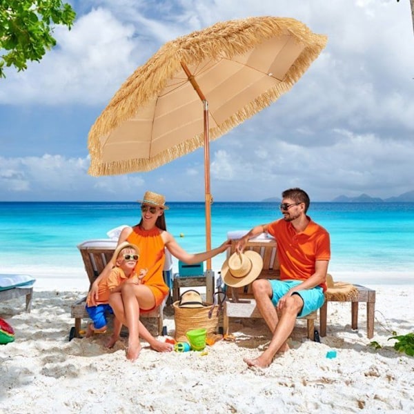 COSTWAY Hawaii Tilting Beach Parasoll Ø200xH206 cm PP Halmtäckt tak Sandfäste 2 avtagbara delar för trädgården