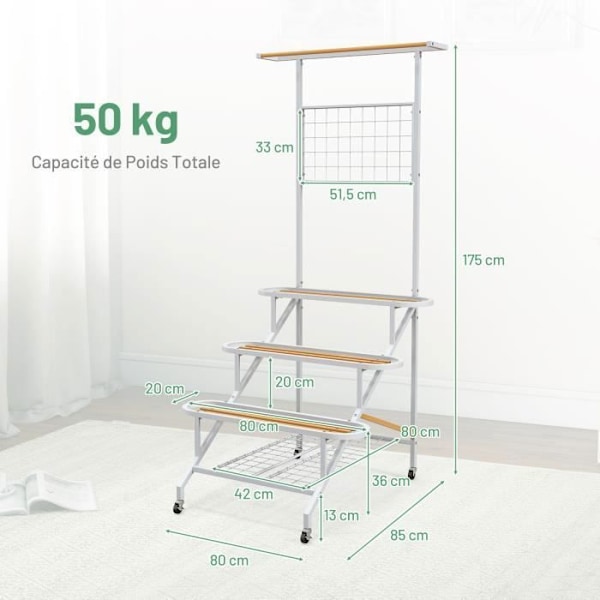 Kasvien hyllytuet metallipyöriin - COSTWAY - Ristikot, ripustustanko, sälehyllyt