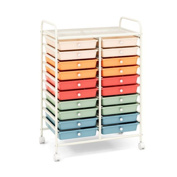 Tour de Förvaring med Universella Hjul COSTWAY - 20 Avtagbara Lådor - 64 x 39 x 88 CM - A4 och Brevformat - Flerfärgad Flerfärgad