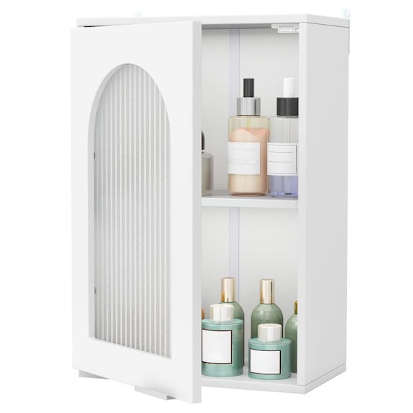 COSTWAY Väggskåp för Badrum - Dörr i Härdat Glas, Justerbar Hylla, för Badrum, Vardagsrum, 35x20x52,5cm Vit Vit
