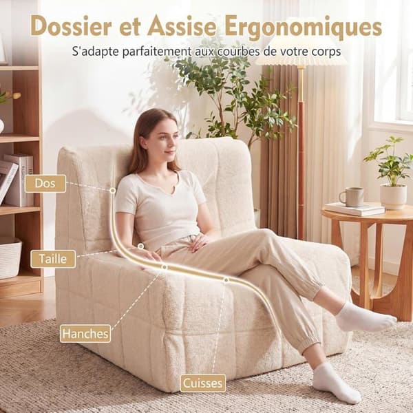 COSTWAY Antiskid Puffstol, Teddy Sammet, Hög Resiliens, Ergonomisk Utan Montering För Vardagsrum och Sovrum Vit