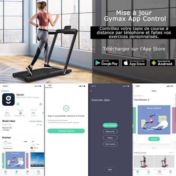 COSTWAY Folding Löpband 0,75HP Dubbel LED Display APP och fjärrkontroll Motoriserad hastighet 12 km/h Yta 40x100cm Svart