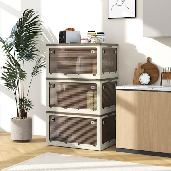 COSTWAY 98L x 3 plastopbevaringsboks - 3 foldbare opbevaringskasser - Hjul og 5 døre, 66,5 x 46,5 x 111,5 cm, hvid