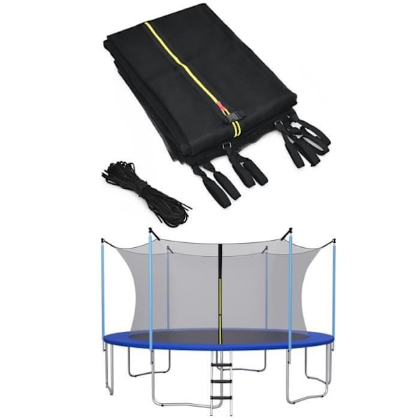 COSTWAY Trampolin sikkerhedsnet 487 cm 16FT-6 lige stolper-Dobbelt lynlås og beskyttende spænder-PE-Udendørs Svart