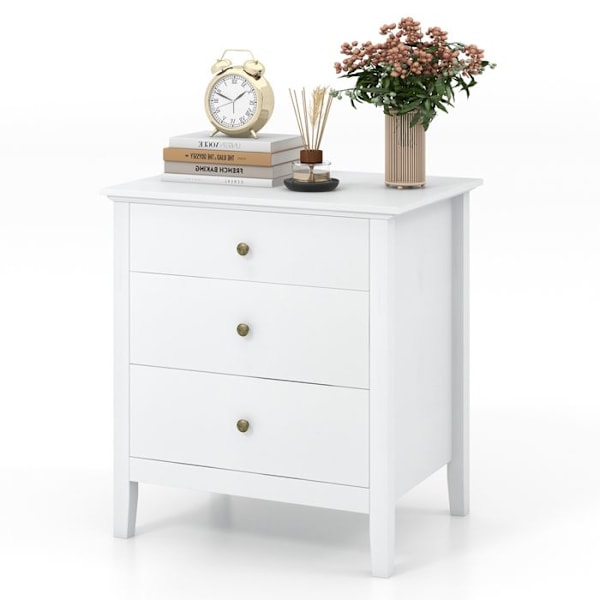 COSTWAY sengebord med 3 skuffer, 60,5 x 45,5 x 65,5 cm, sidebord til soveværelse, stue, kontor, hvid