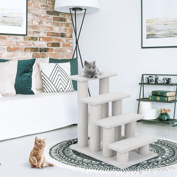COSTWAY Cat Tree 60 CM i Cashmere, Pet Stairs Steps Cat Climber med 4 nivåer, belastning 45 kg, vit Vit