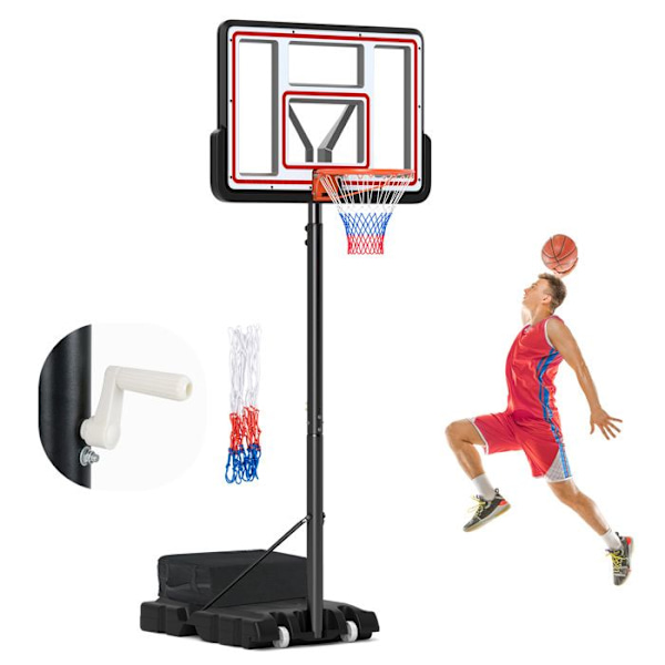 COSTWAY Fristående basketbåge - Justerbar höjd 225-305 cm - Vevsystem - Backboard - Fyllbar bas - 2 nät