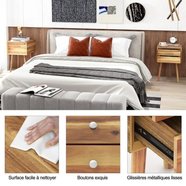 COSTWAY sengebord med 2 skuffer, sidebord til stue, soveværelse, kontor, 40 x 40 x 59,5 cm, Natur Beige