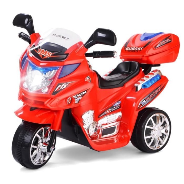 Elmotorcykel för barnskoter 6 V 3 hjul med LED-strålkastare 37-84 månader Max belastning: 25 kg Röd - COSTWAY